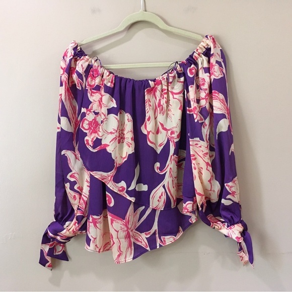 Zara top off shoulder blouse ruffle purple size small new - Picture 5 of 10